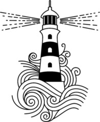Lighthouse Among Waves Illustration Sticker