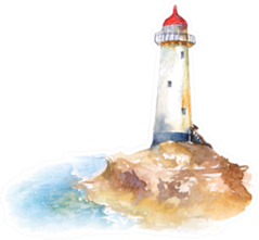 Lighthouse And Seascape Watercolor Illustration Sticker