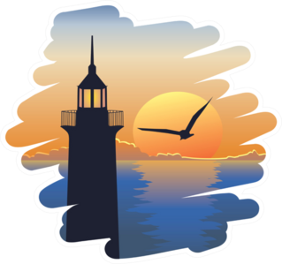 Lighthouse At Sunset Brush Stroke Sticker