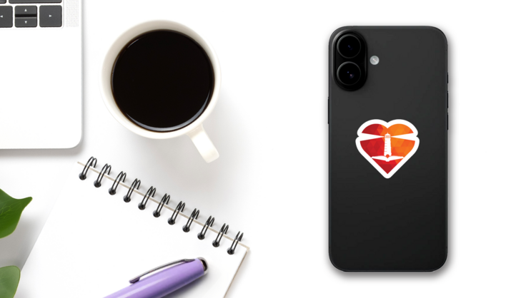 Lighthouse Heart Shape Sticker on a Phone (New) example