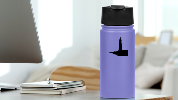 Lighthouse On Island Sticker on a Water Bottle (New) example