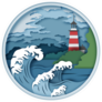 Lighthouse On Ocean Coast And Raging Waves Sticker