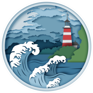Lighthouse On Ocean Coast And Raging Waves Sticker