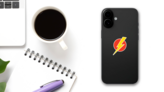 Lightning Bolt On Red Circle Sticker on a Phone (New) example
