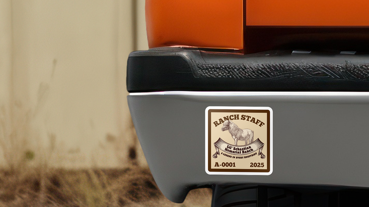 Lil Sebastian Square Parking Permit On Bumper