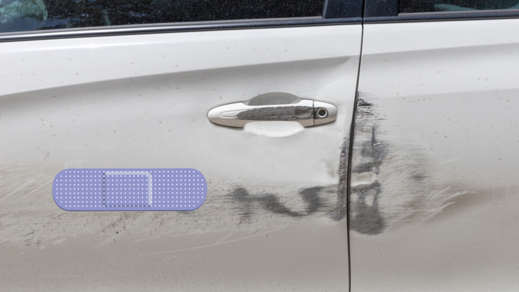 Lilac Band Aid Bandage Sticker on a Scratched Car example