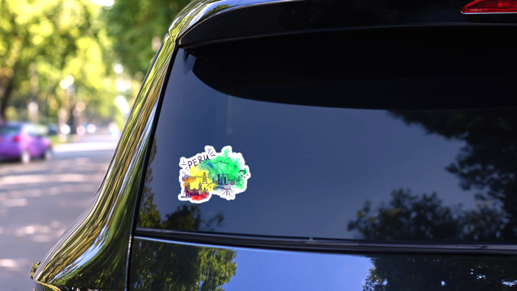 Lima Peru Skyline Watercolor Sticker  on a Rear Car Window (New) example