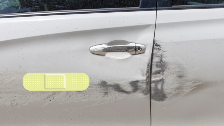Lime Green Band Aid Bandage Sticker on a Scratched Car example