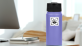 Line Art Black Mountain And Pine Tree Sticker on a Water Bottle (New) example