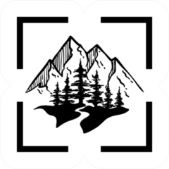 Line Art Black Mountain And Pine Tree Sticker