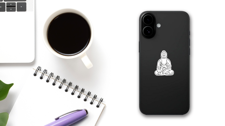Line Art Buddha Sketch Sticker on a Phone (New) example