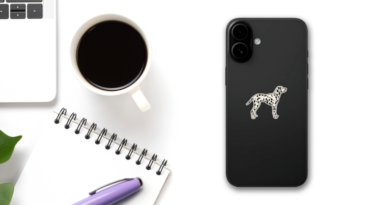Line Art Dalmatian Sticker on a Phone (New) example