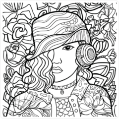 Line Art Illustration Woman with Headphones Sticker