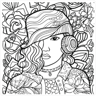 Line Art Illustration Woman with Headphones Sticker