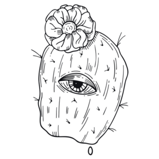 Line Art In Hippie Style Psychedelic Cactus And Eye Sticker