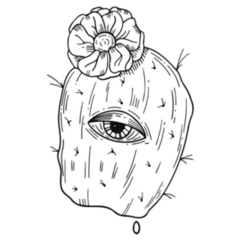 Line Art In Hippie Style Psychedelic Cactus And Eye Sticker