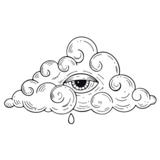 Line Art In Hippie Style Psychedelic Cloud And Eye Sticker
