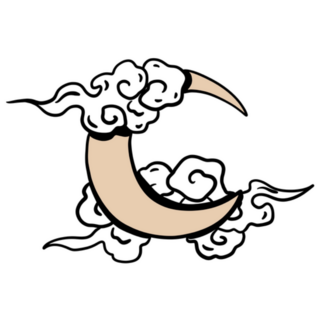 Line Art Moon With Clouds Sticker