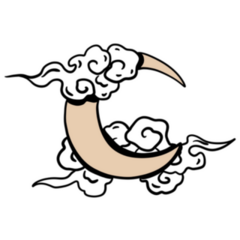 Line Art Moon With Clouds Sticker