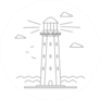 Line Art Of Lighthouse Building With Sea Ocean Sticker