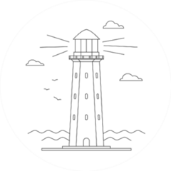 Line Art Of Lighthouse Building With Sea Ocean Sticker