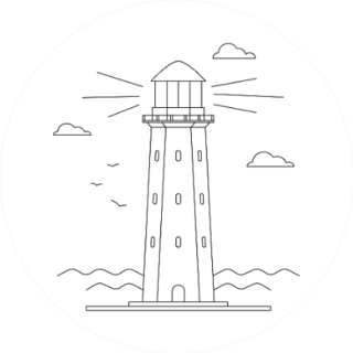 Line Art Of Lighthouse Building With Sea Ocean Sticker