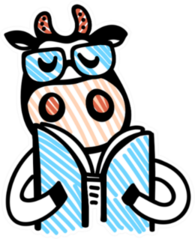 Line Cartoon Cow Wearing Glasses And Reading Book Sticker