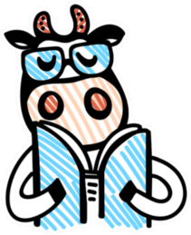 Line Cartoon Cow Wearing Glasses And Reading Book Sticker