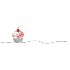 Line Cupcake Cherry Sticker