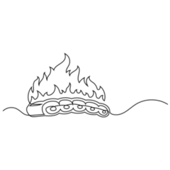 Line Drawing Bbq Ribs Fire Illustration Sticker