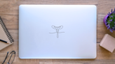 Line Drawing BBQ Sausage On Fork Sticker on a Laptop (New) example