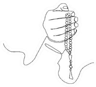 Line Drawing Of Palm Hand Hold Islamic Prayer Bead Sticker