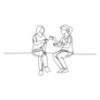Line Drawing Two Women Having A Cup Of Tea Sticker