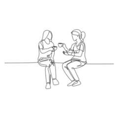 Line Drawing Two Women Having A Cup Of Tea Sticker