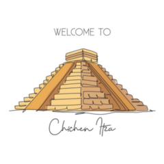 Line Drawing Welcome To Chichen Itza Mexico Landmark Sticker