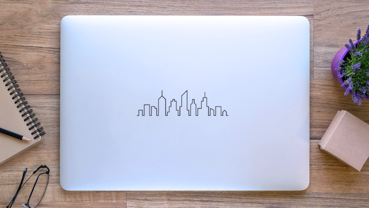 Line Sketch Cityscape Design Sticker on a Laptop (New) example