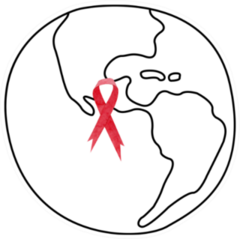 Linear Earth With Red Hiv And Aids Awareness Ribbon Sticker