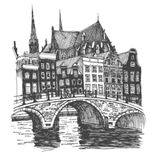 Liner Sketch Homes Of Amsterdam Holland Netherlands Sticker