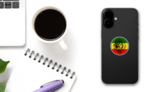 Lion Rastafari Flag Jamaica Sticker on a Phone (New) example