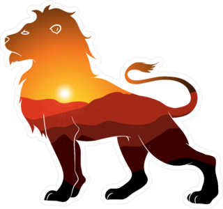 Lion Silhouette With Landscape Double Exposure Sticker