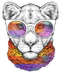 Lioness In Glasses And Scarf Sticker