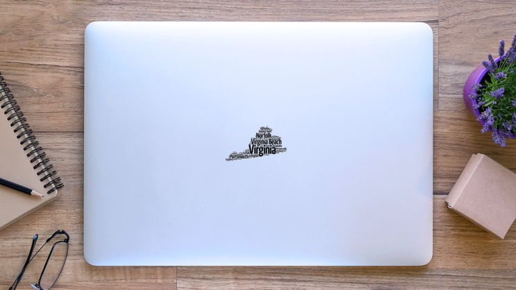 List Of Cities In Virginia Usa Word Map Sticker on a Laptop (New) example