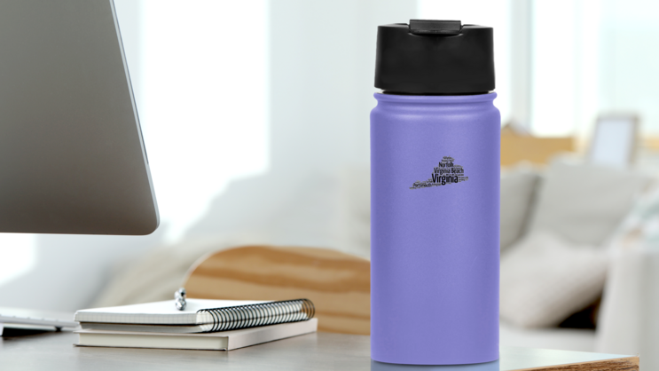List Of Cities In Virginia Usa Word Map Sticker on a Water Bottle (New) example