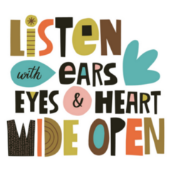 Listen With Ears, Eyes And Heart Wide Open Fun Lettering Sticker