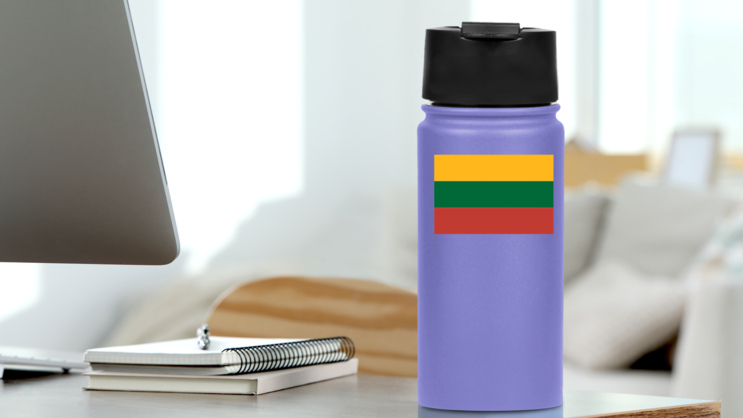 Lithuania Flag Sticker on a Water Bottle (New) example