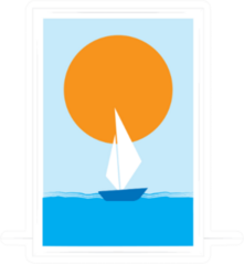 Little Boat Sailing In The Sea Abstract Art Sticker