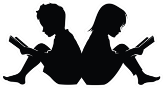 Little Boy And Girl Study Read Book Silhouette Sticker