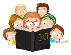 Little Children Reading Holy Bible Cute Illustration Sticker