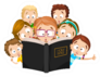 Little Children Reading Holy Bible Cute Illustration Sticker