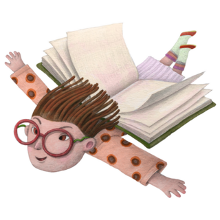 Little Girl Flying With A Book Wings Sticker